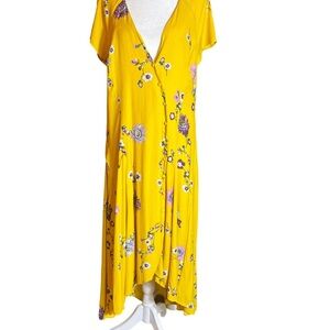 Free People|Women|High-Low Dress|Size large Yellow Purple|Floral|Cap Sleeves